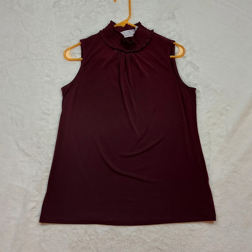 Susan Graver Bordeaux Sleeveless Stretch Blouse Size M